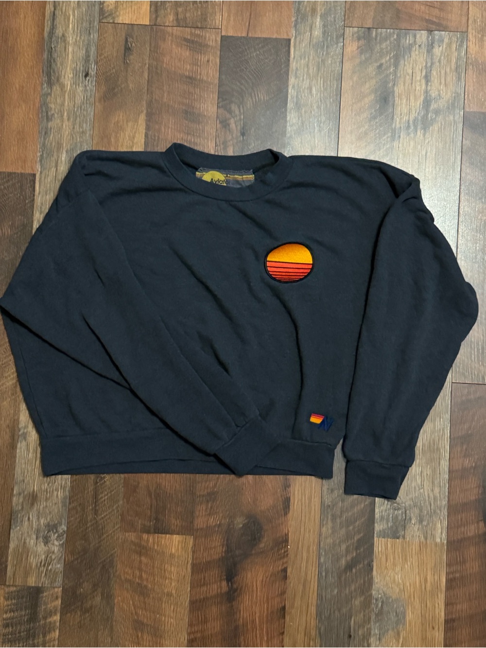 Aviator Nation Sunset Patch Crop sweatshirt in Charcoal size xs